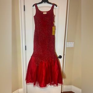 Bicici Red Sequined Evening Gown + Shall